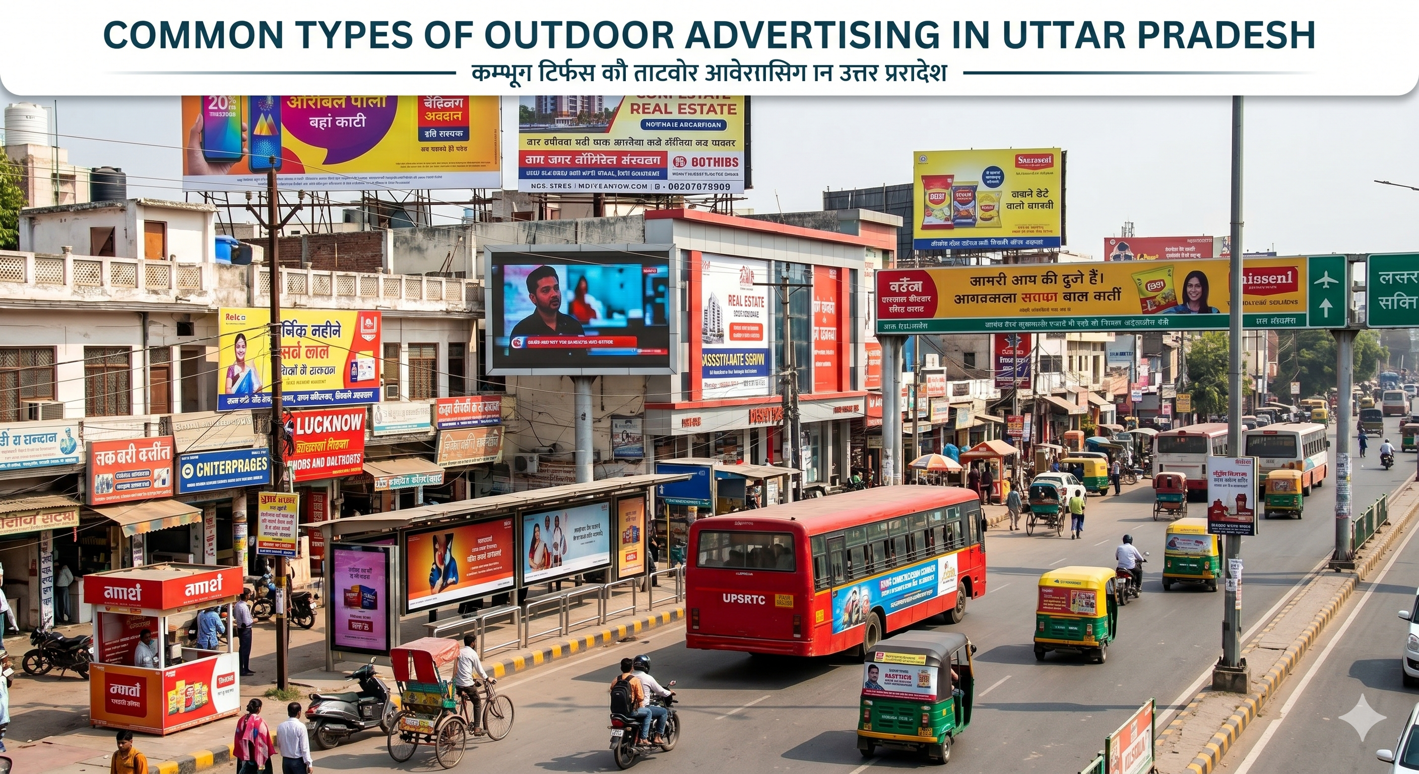 What are the common types of outdoor advertising available in Uttar Pradesh?